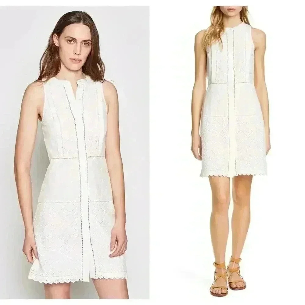 Joie‎ Zakari Eyelet Detail Cotton & Silk Dress 10